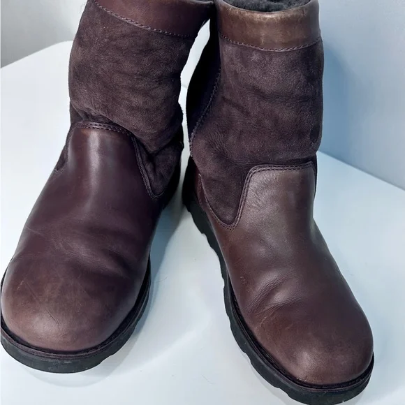 UGG Dark Brown Leather and Suede Winter Boots - Picture 2 of 10